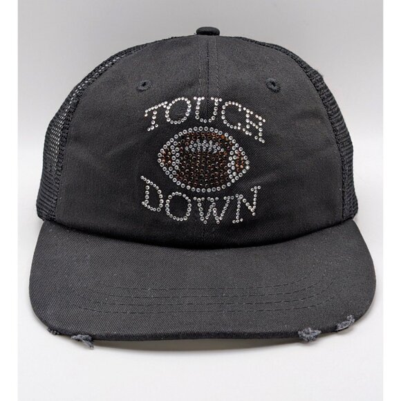 Touch Down Football Bling Baseball Cap Mesh Back Hat Adjustable Strap Distressed - Picture 2 of 5